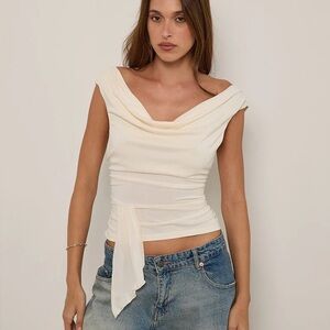 Motel Rocks Neida Drape Top in Cupro Cream XS